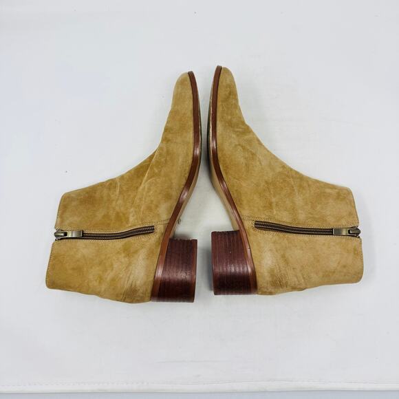 J.Crew Factory Tan Suede Ankle Boots Women’s Size 7.5 Low Heel Zip Booties - Picture 7 of 11